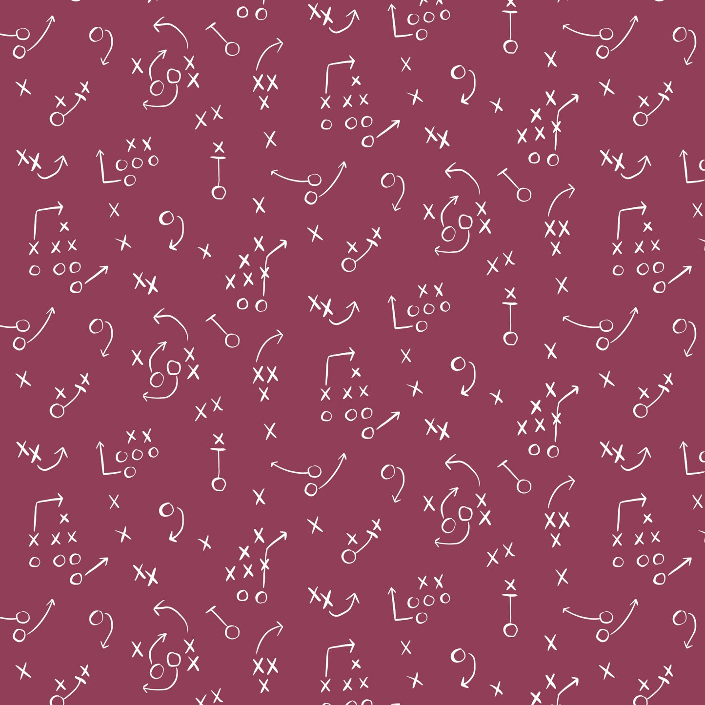 White football play diagrams on a red background