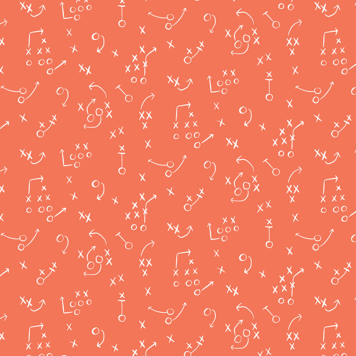 White football play diagrams on an orange background