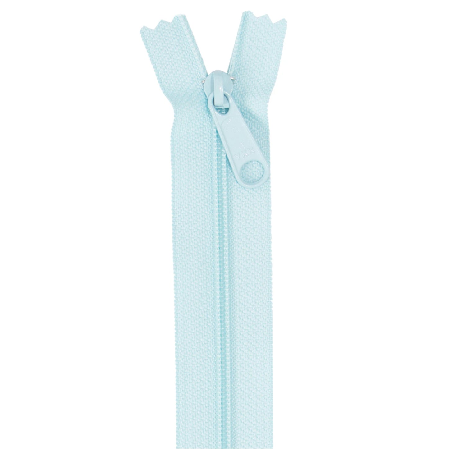 A single light blue zipper shown vertically against a plain white background.