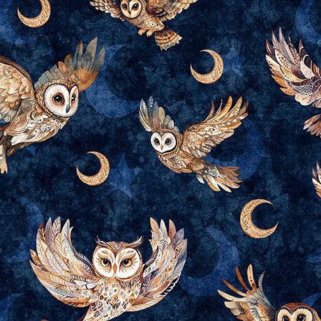 Flying Owls in Dark Navy
