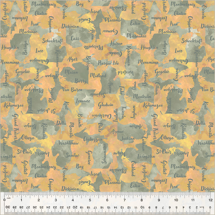 Michigan Counties, Sand, from Windham Fabrics as part of the 2025 Michigan Shop Hop Collection
