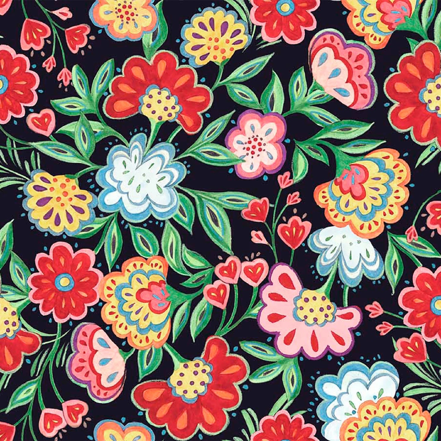 Colorful floral pattern on a black background