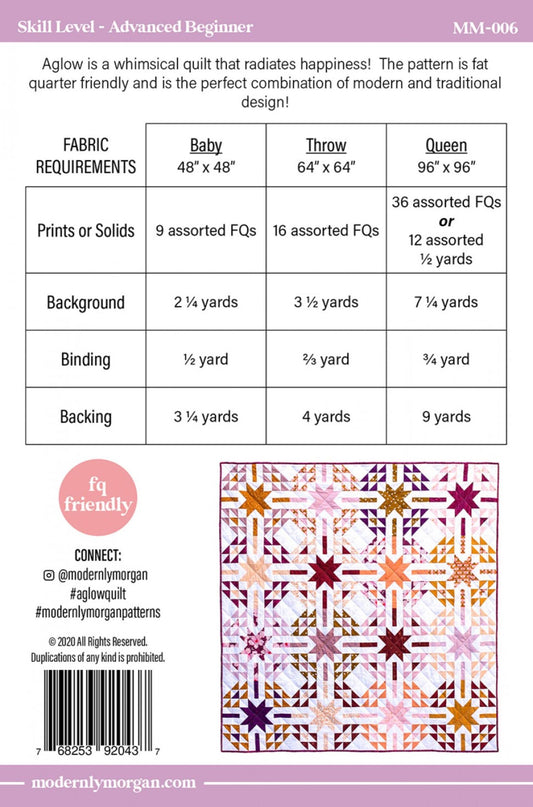 Aglow Quilt Pattern back cover
