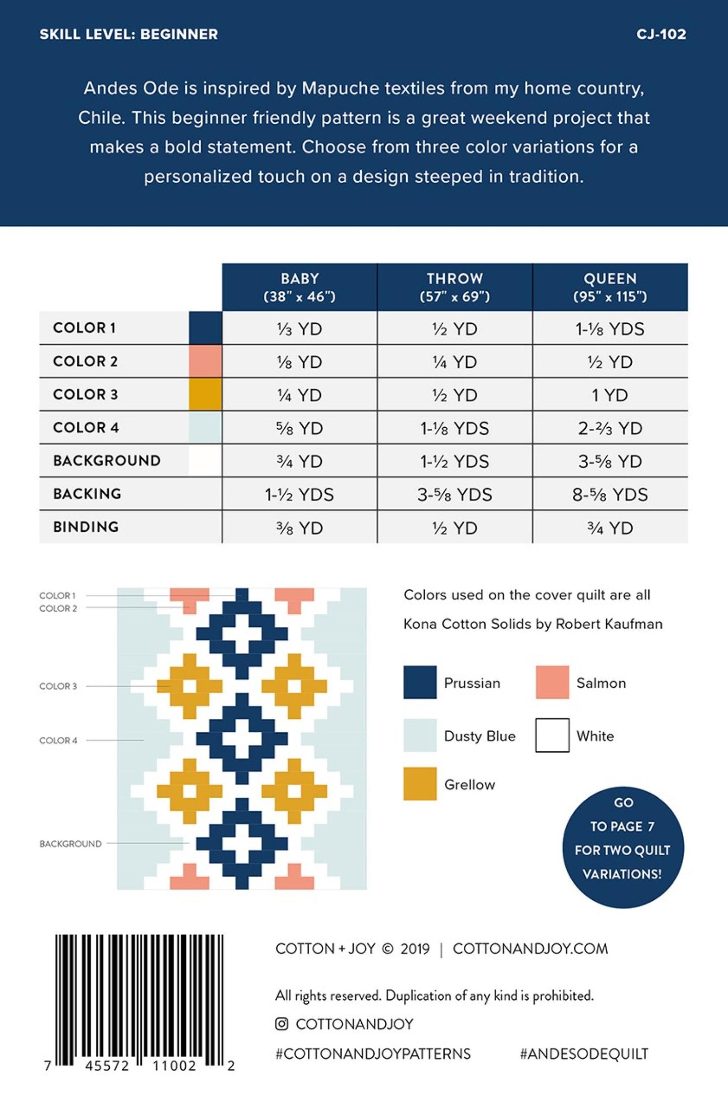 Back of Andes Ode Quilt Pattern