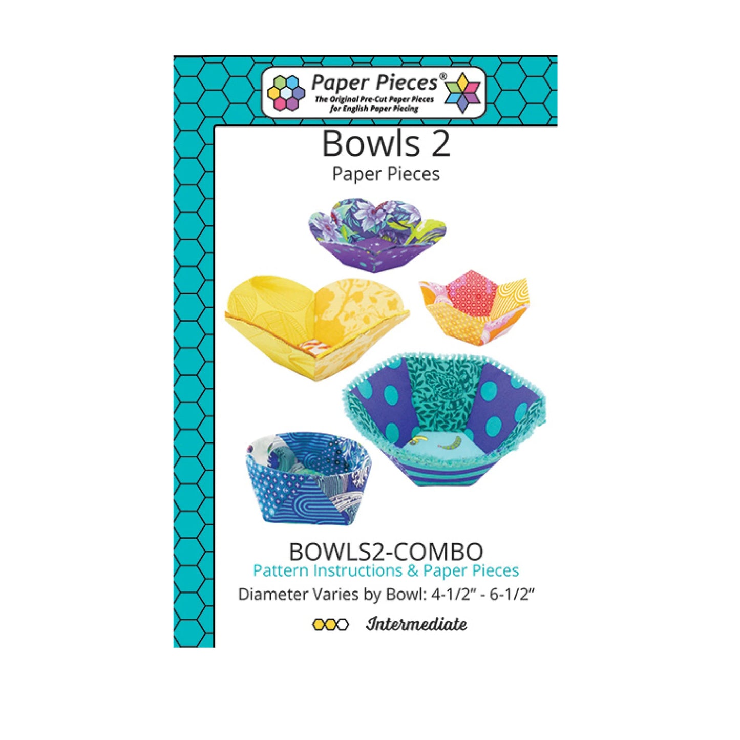 Packaging for 'Bowls 2' paper pieces with colorful bowls on a white background
