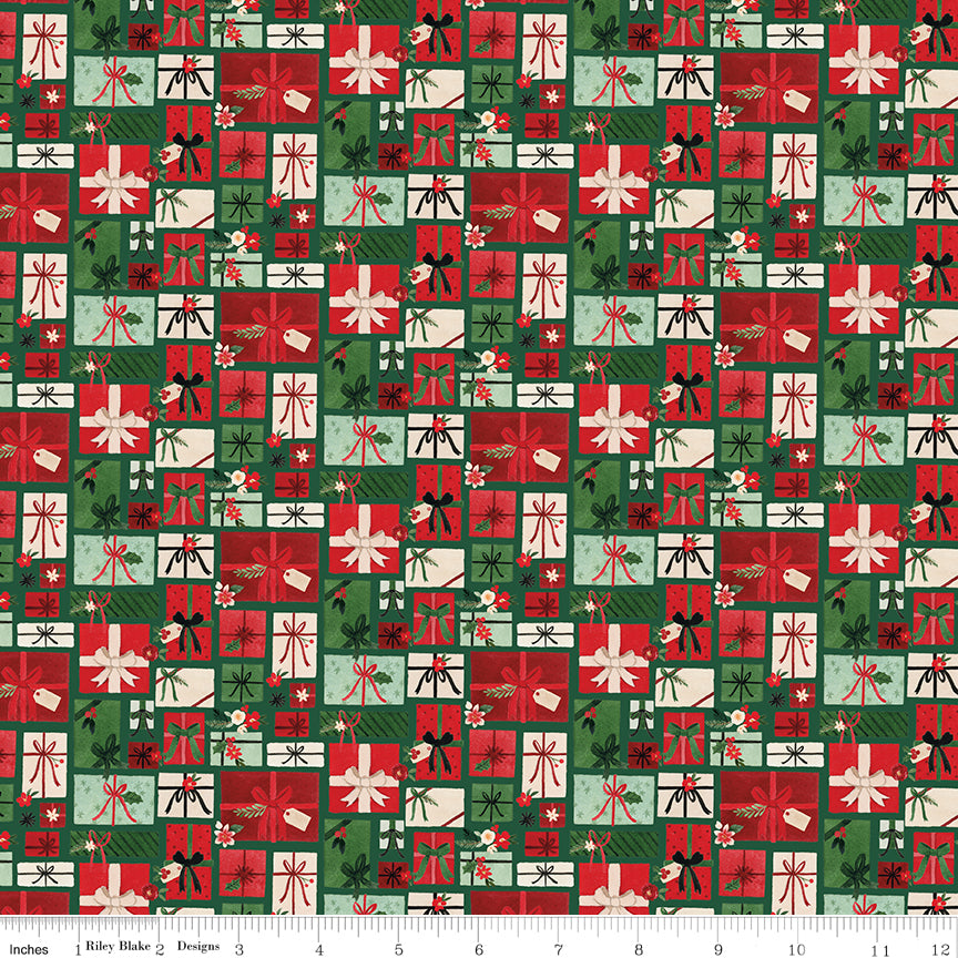Presents on a green background