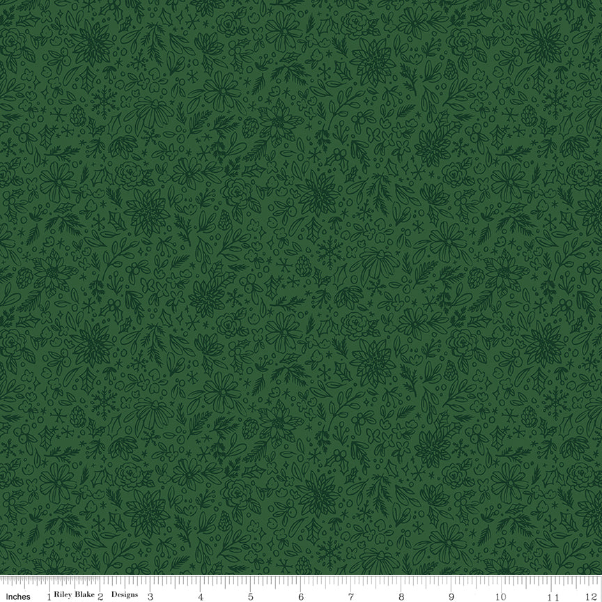 Dark green fabric with subtle floral pattern