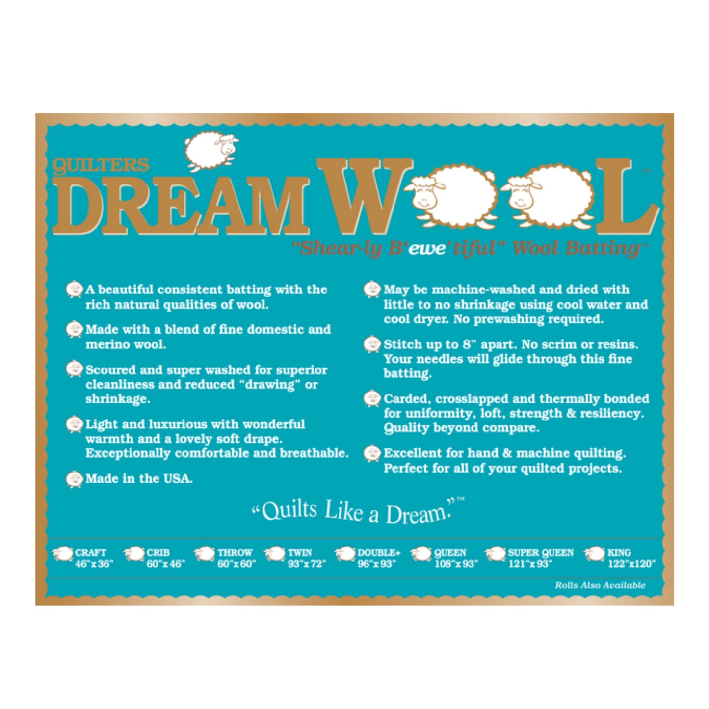 Quilters Dream Wool Batting, All Sizes