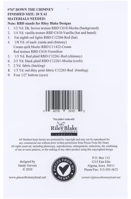 Back of Down the Chimney Table Runner Pattern