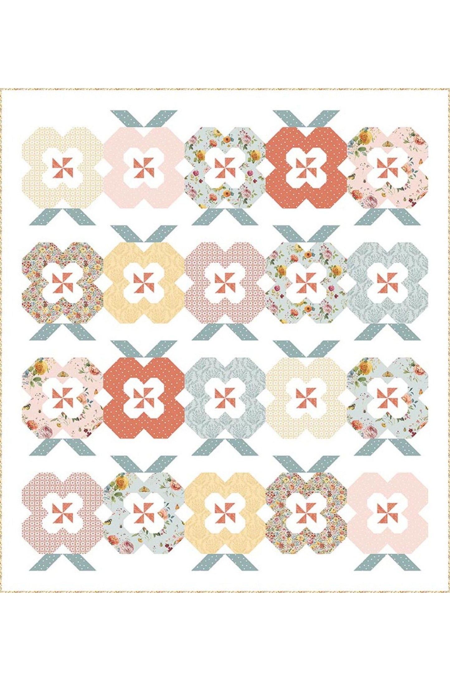 Quilt with floral pattern on a white background