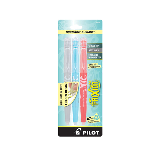 Pilot FriXion Pastel Collection highlighter packaging with three markers on a white background