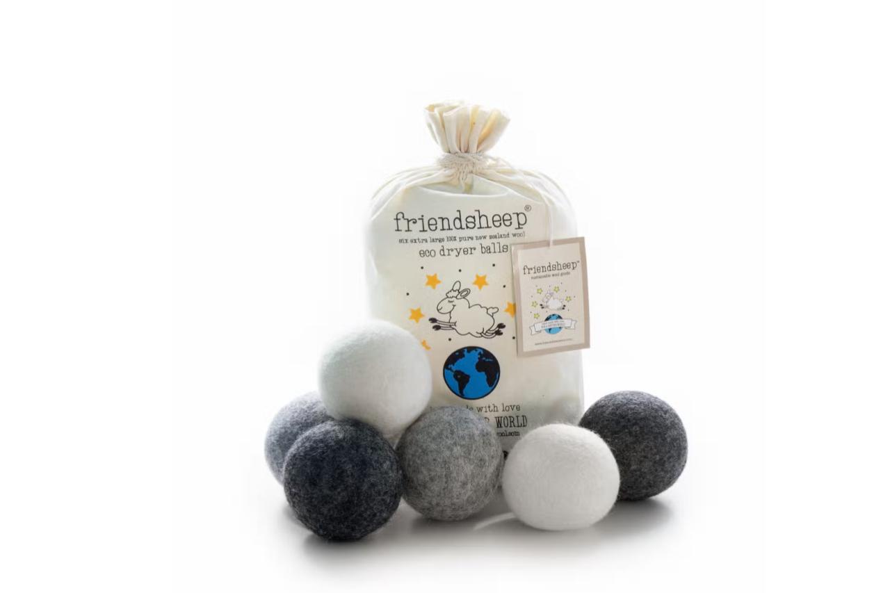 Grey Daze Eco Dryer Balls by Friendsheep, set of six with handmade cotton drawstring bag
