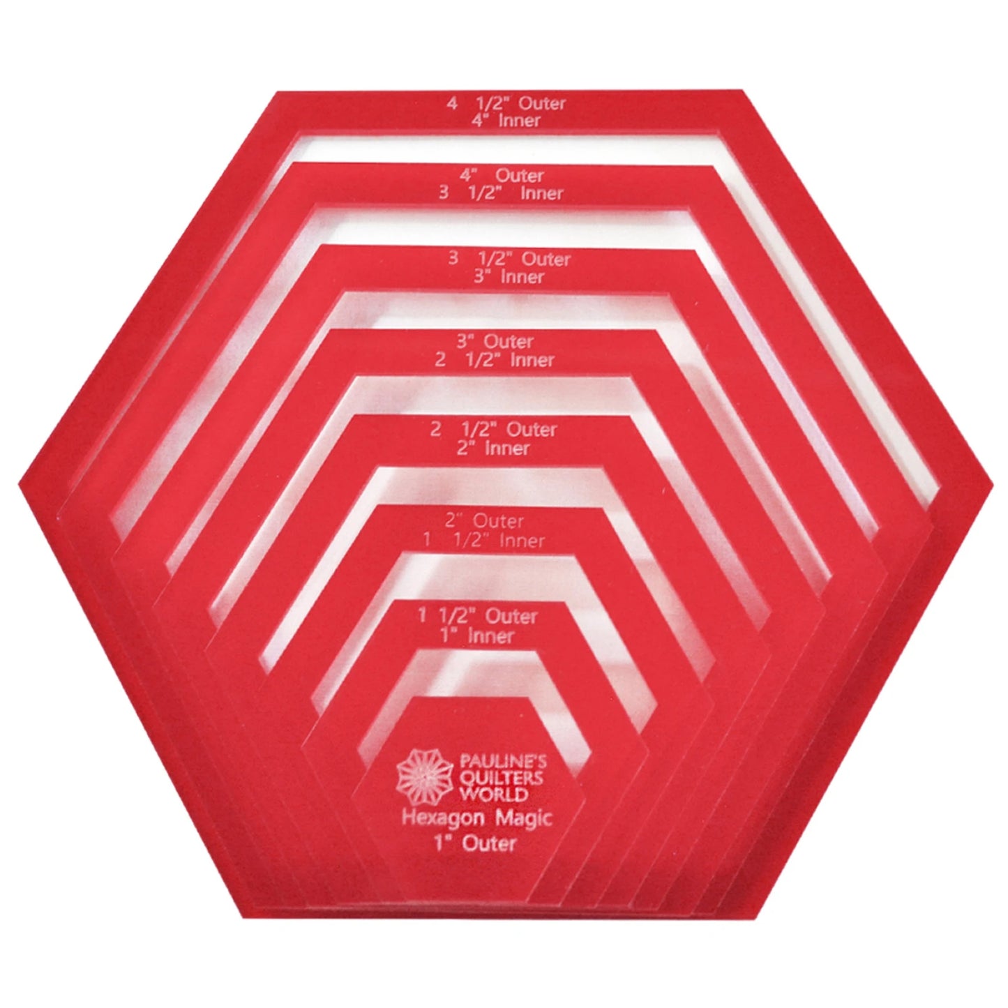 Set of hexagonal cutting mats with measurements on a white background