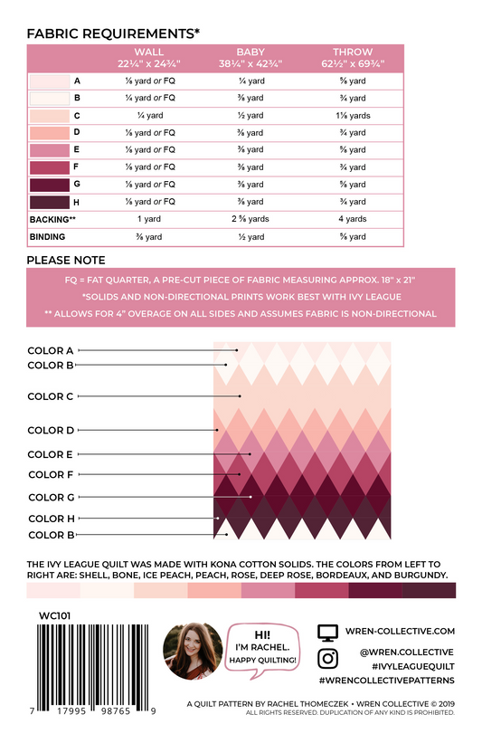 Ivy League Quilt Pattern Back Cover