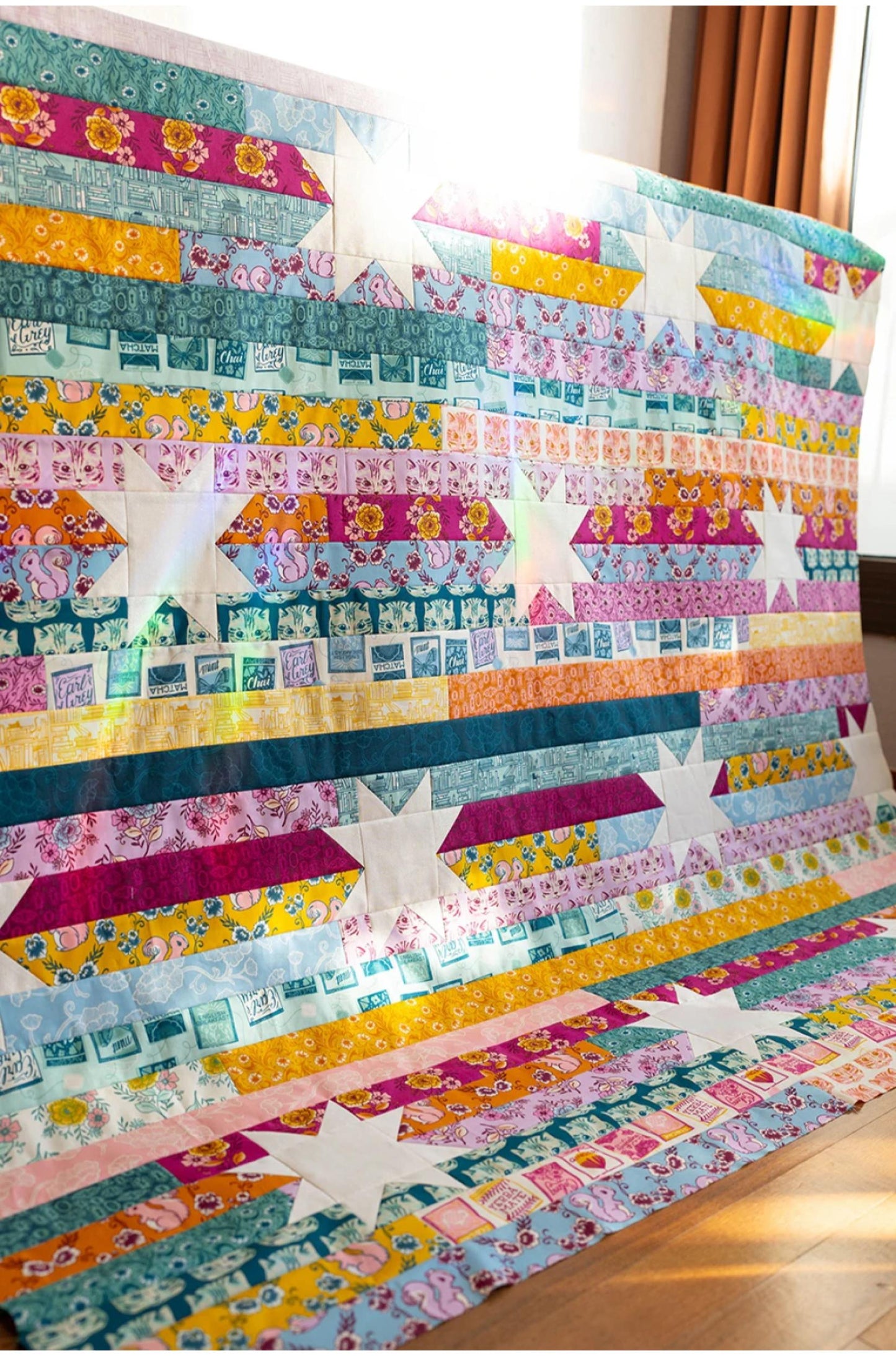 Close up of Jelly Stars Quilt Top