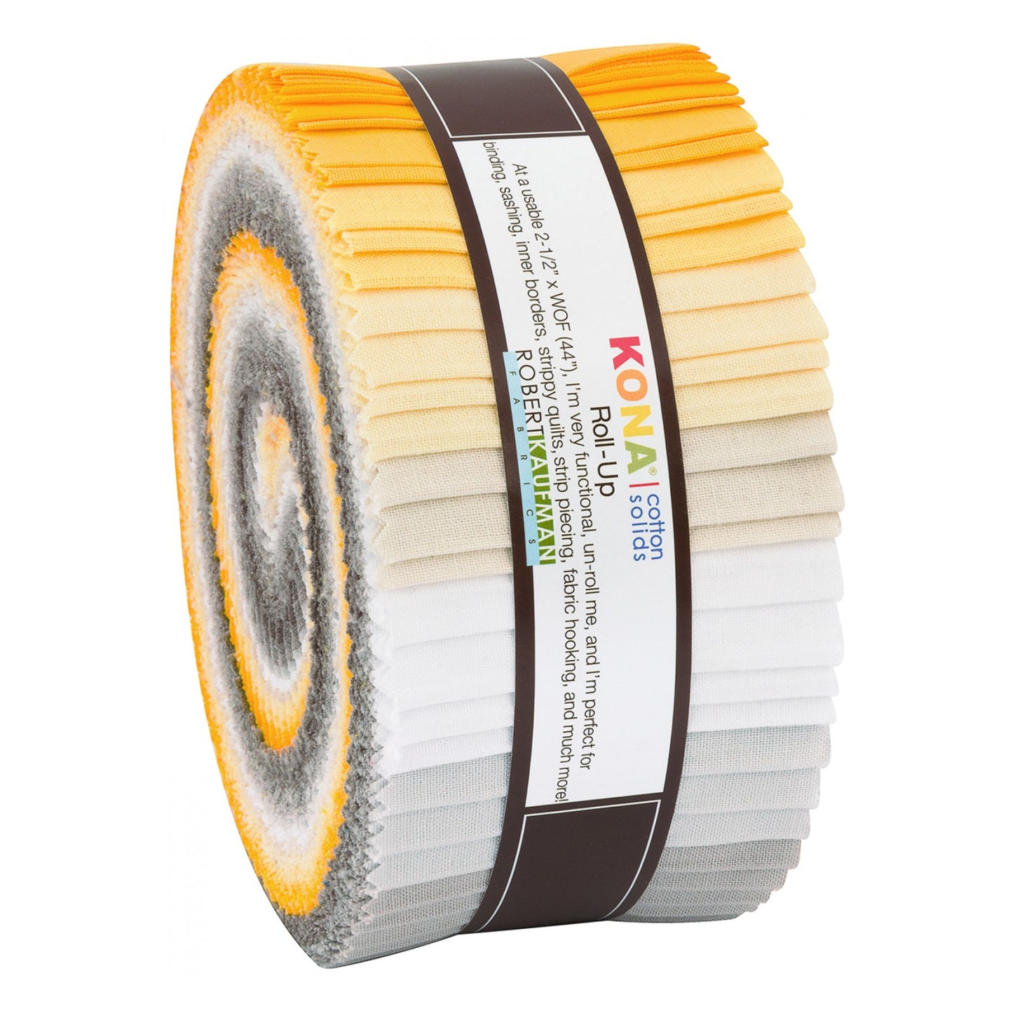Kona Cotton Solids 2.5 inch Strip Roll-up in Sunny Side from Robert Kaufman. 40 pieces