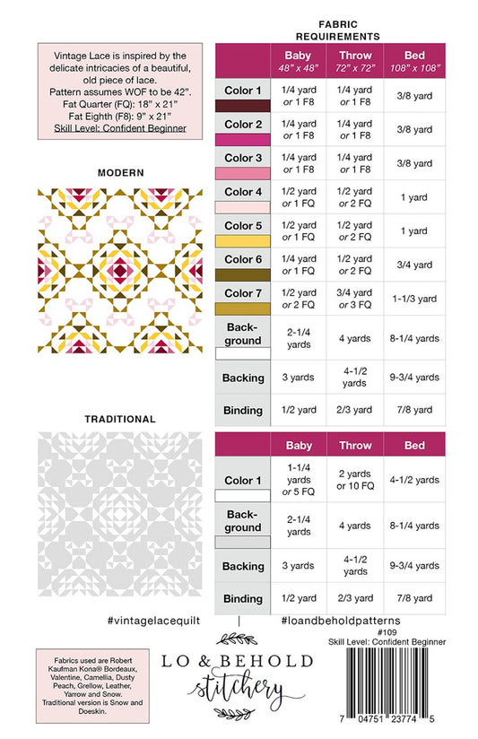 Vintage Lace Quilt Pattern Back Cover