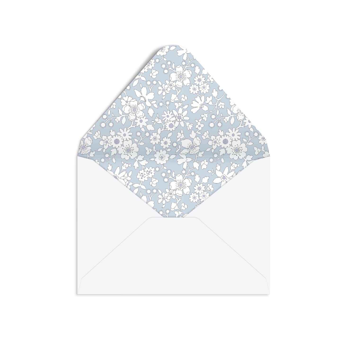 A white envelope with a light blue and white floral patterned liner, shown against a plain white background.