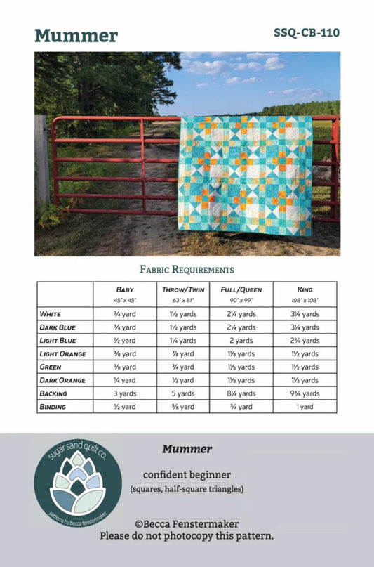 Back of Mummer Quilt Pattern by Sugar Sand Quilt Co