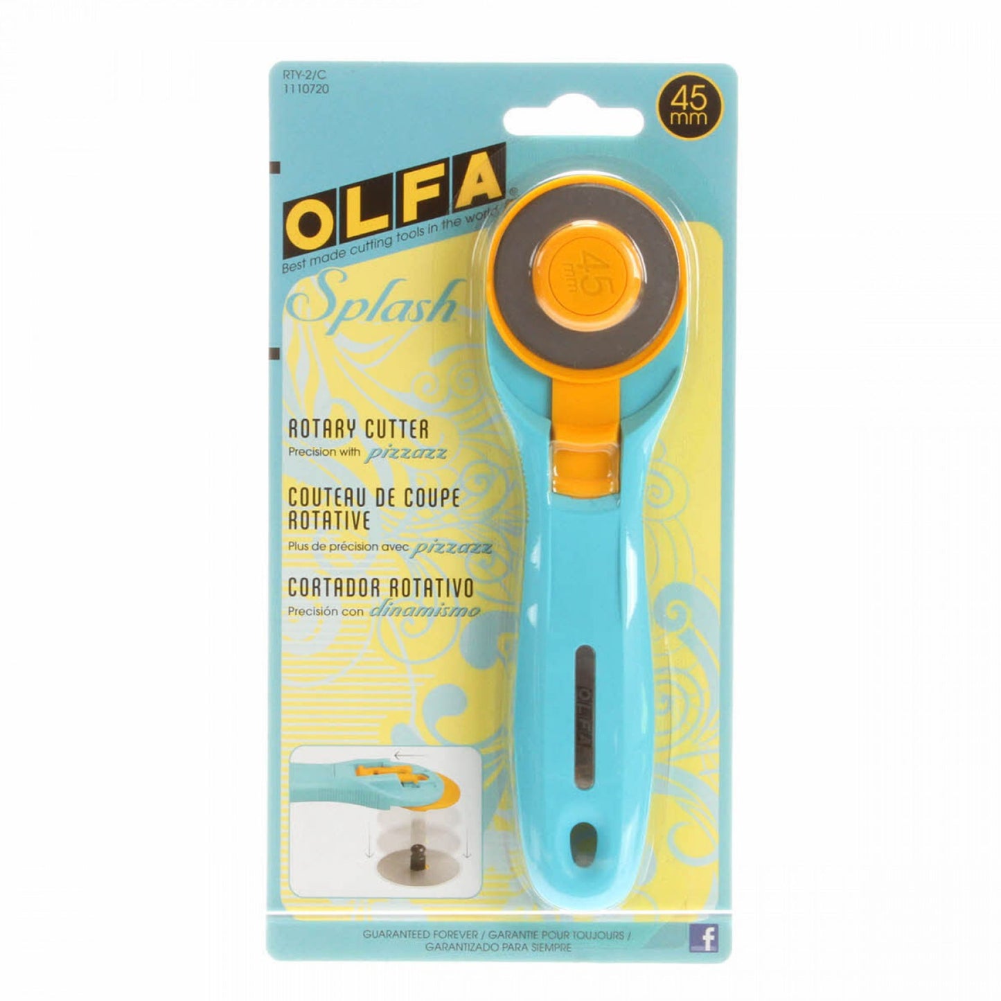 Olfa Splash 45mm Rotary Cutter in Aqua in package