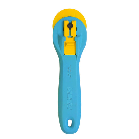 Back of Olfa Splash 45mm Rotary Cutter in Aqua
