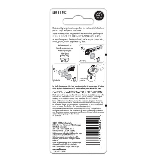 Back of Olfa Rotary Blade Replacement package