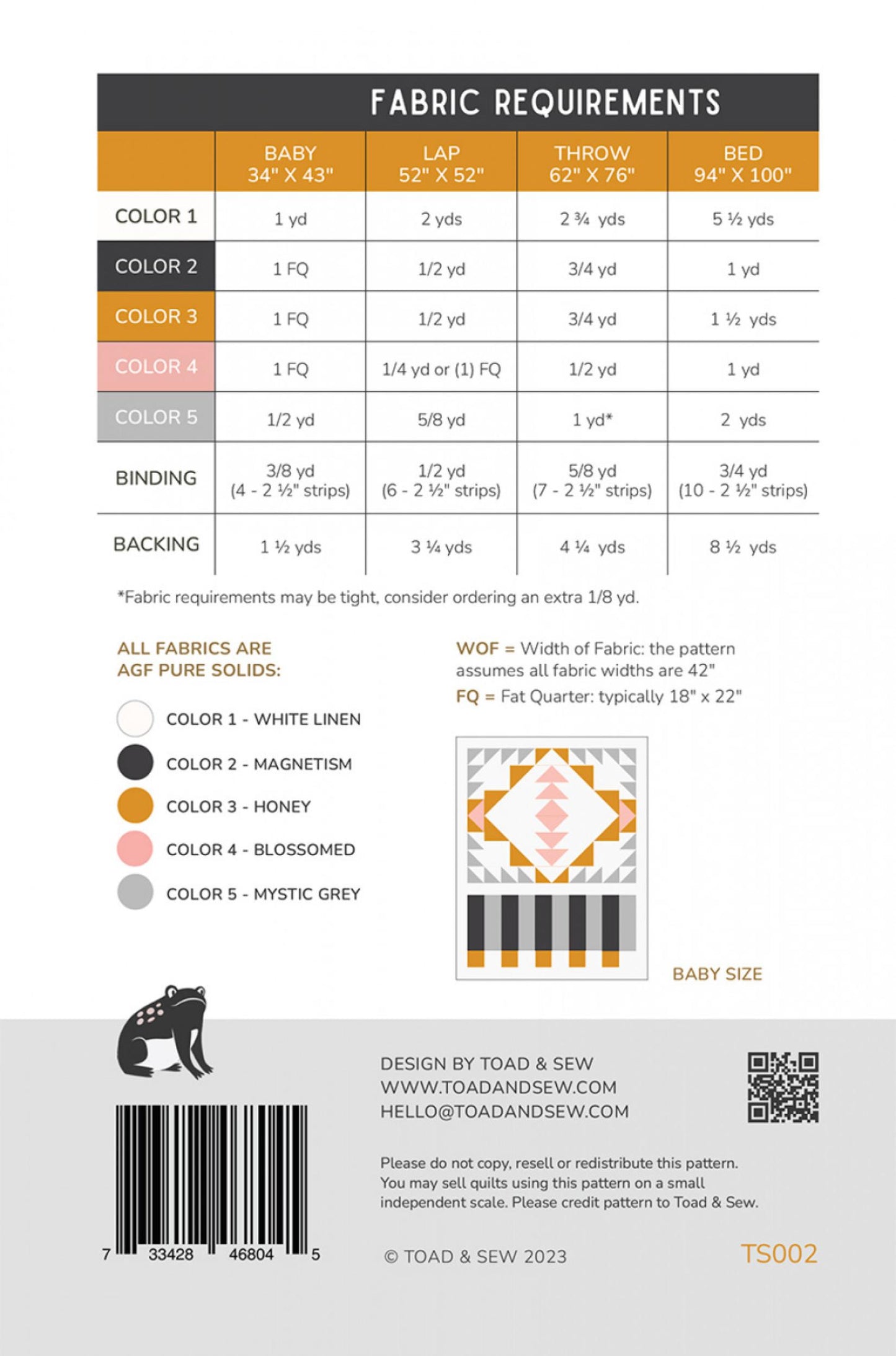 Back of Open Road Quilt Pattern from Toad and Sew
