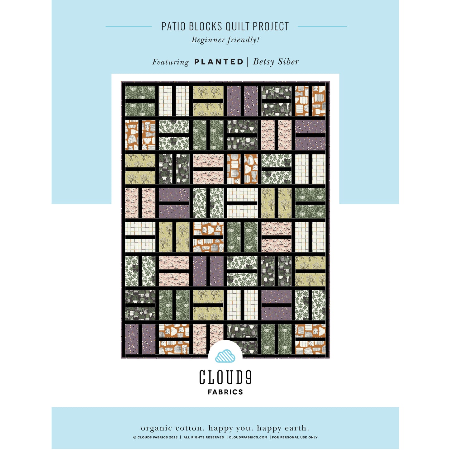 Patio Blocks Free Quilt Pattern using the Planted Collection from Cloud 9 Fabrics