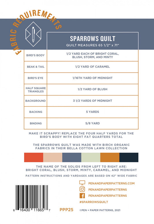 Sparrows Quilt Pattern Back Cover