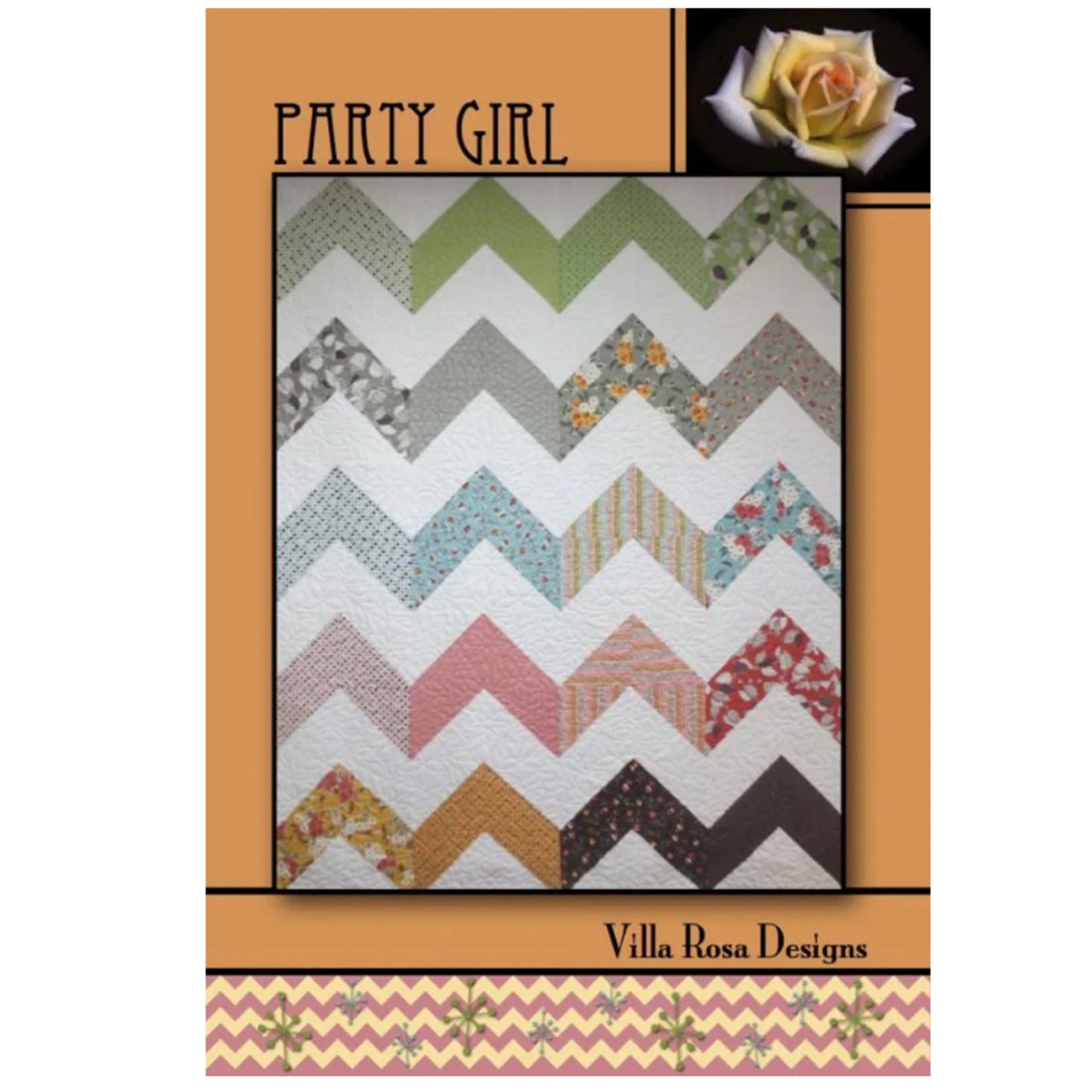 Quilt pattern cover titled 'Party Girl' by Villa Rosa Designs with a chevron design.