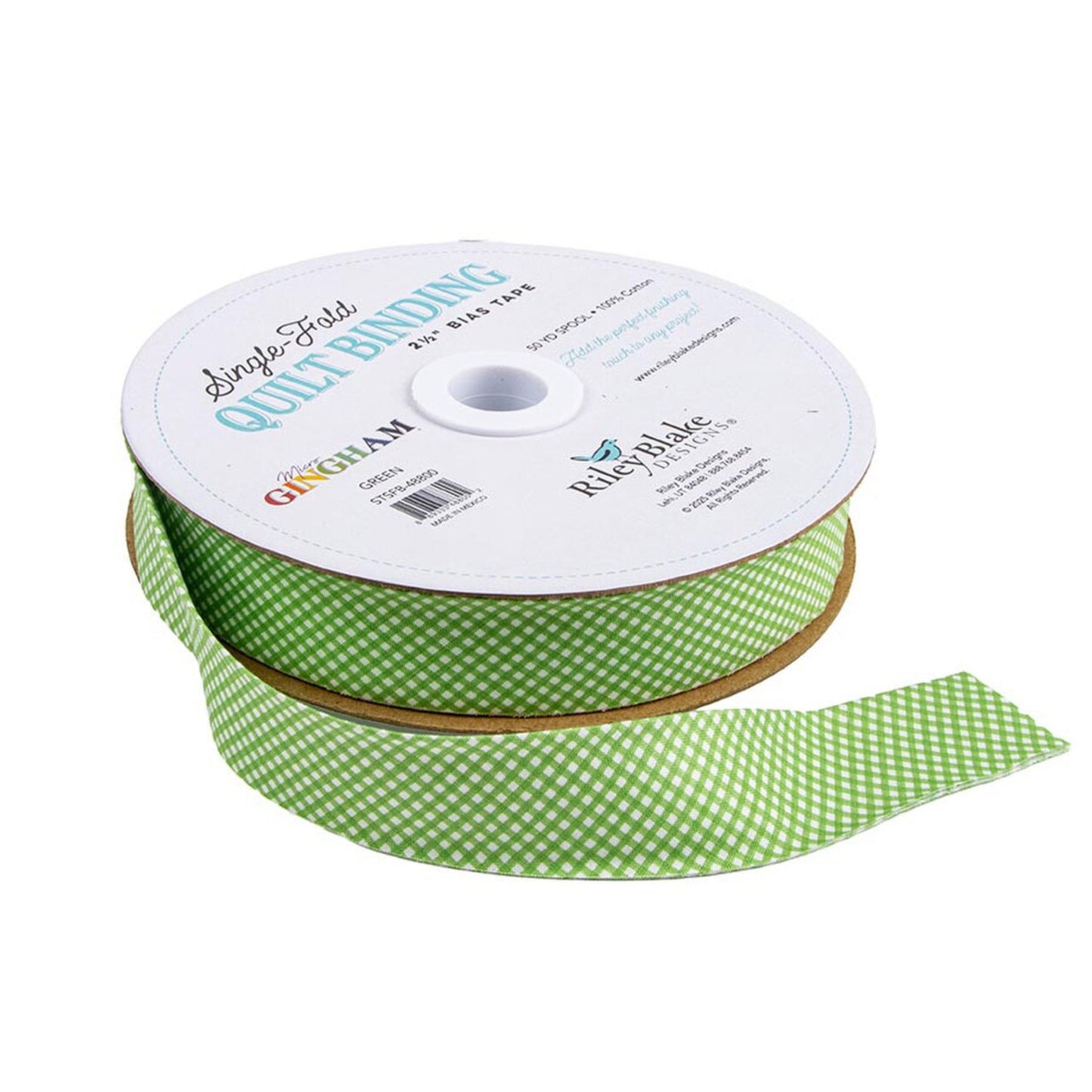 By the yard single fold quilt binding in Green Micro Gingham