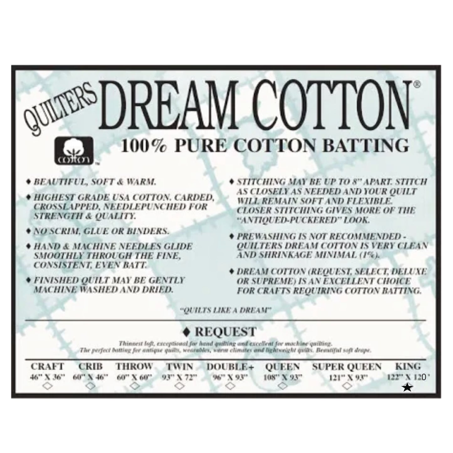 Quilters Dream Request Natural Cotton Batting King