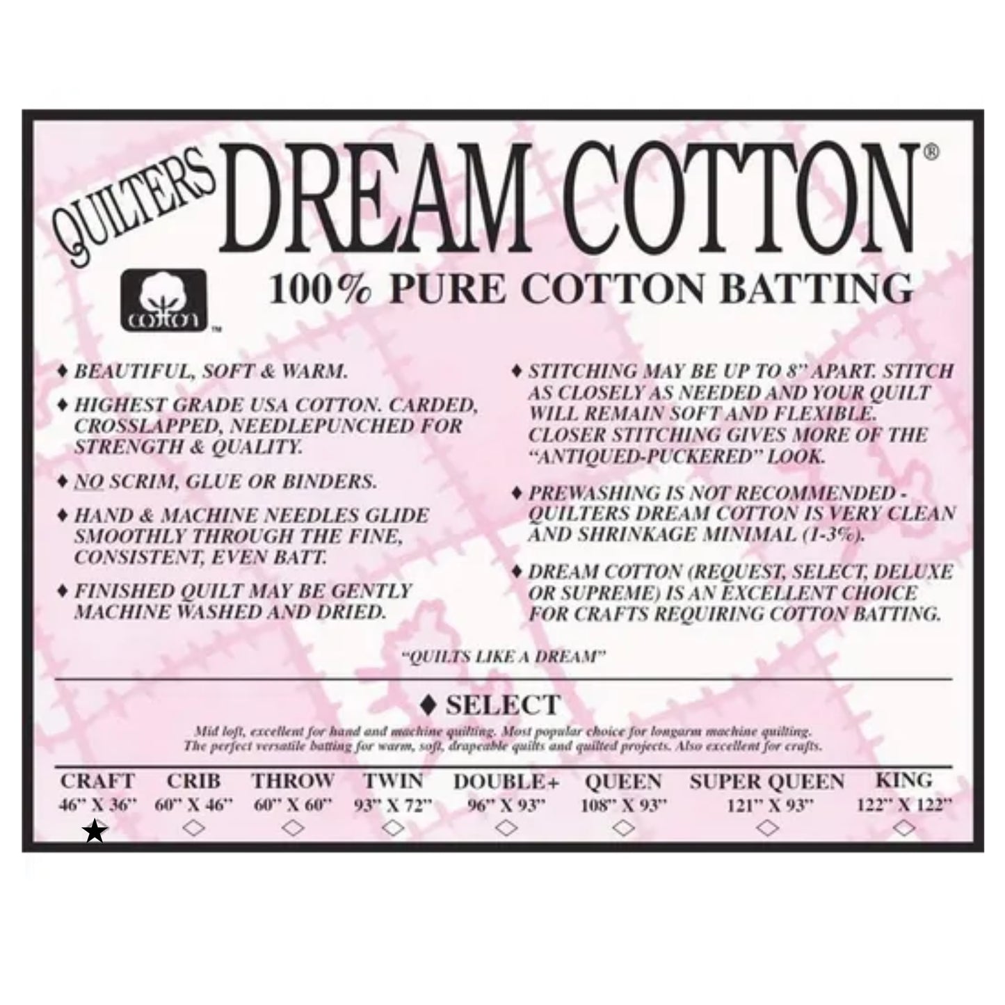 Quilters Dream Select Natural Batting, Craft