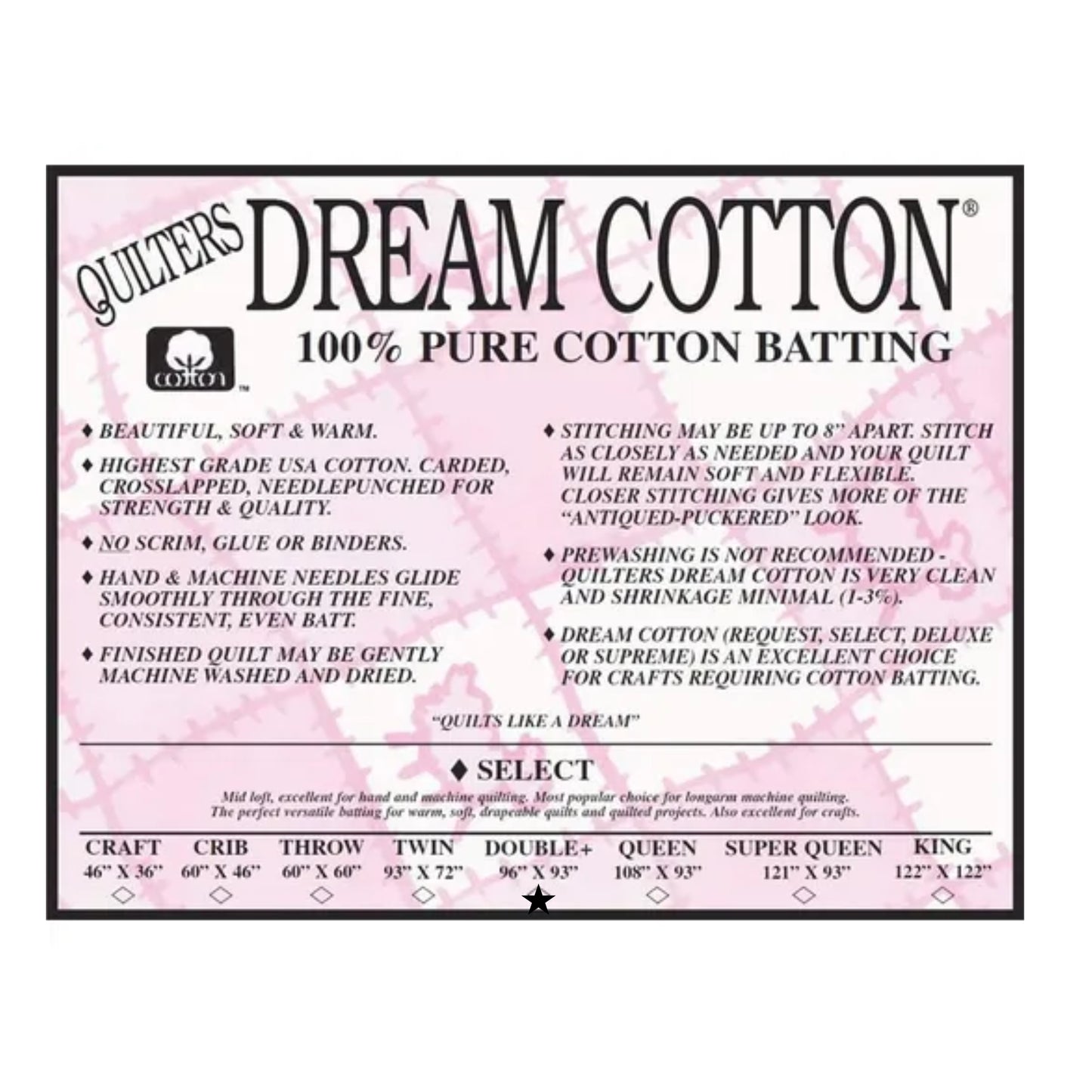 Quilters Dream Select Batting Natural size Double