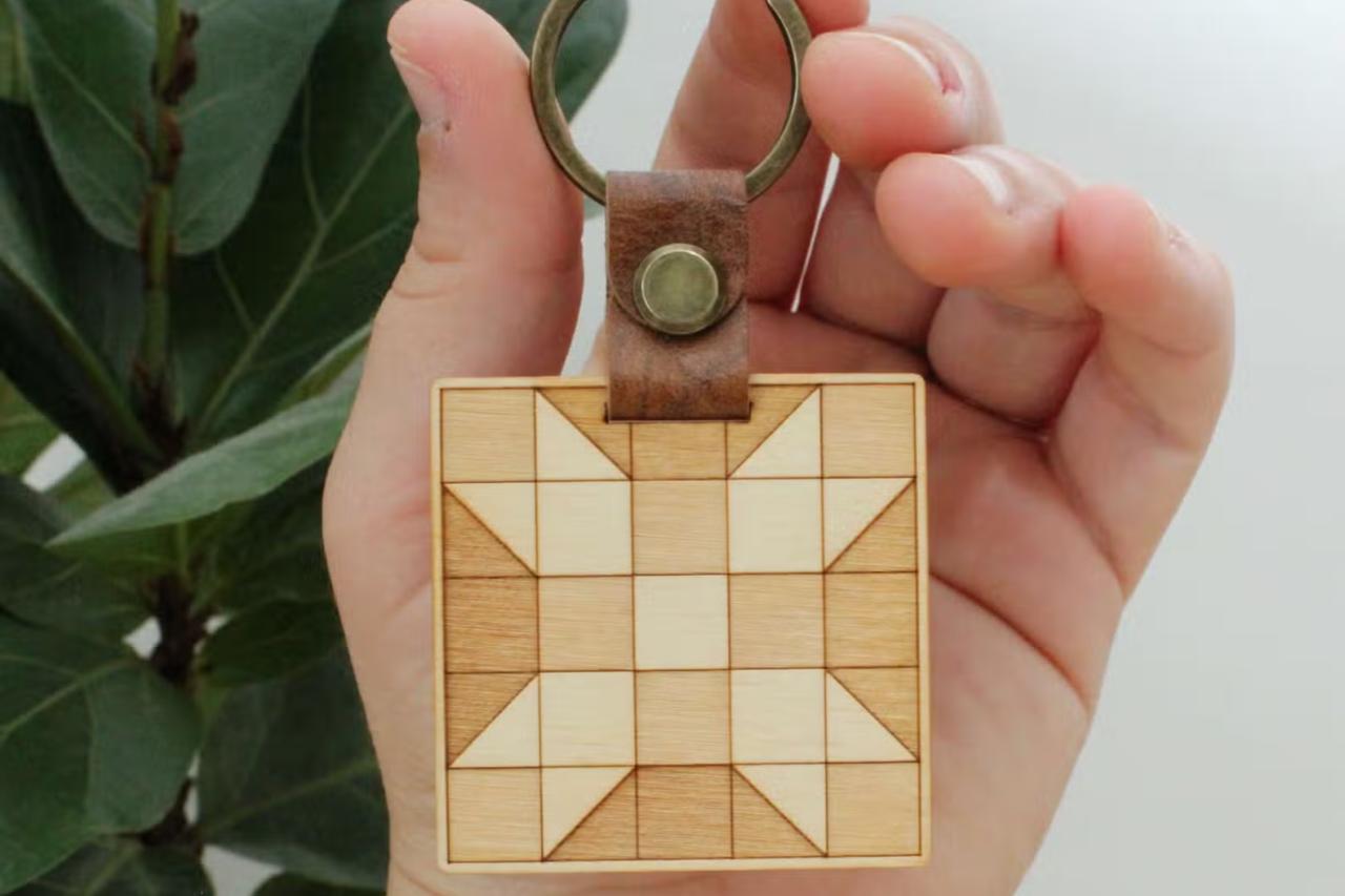 Five Patch Star Quilt Block Wood Engraved Keychain by oh, little wren