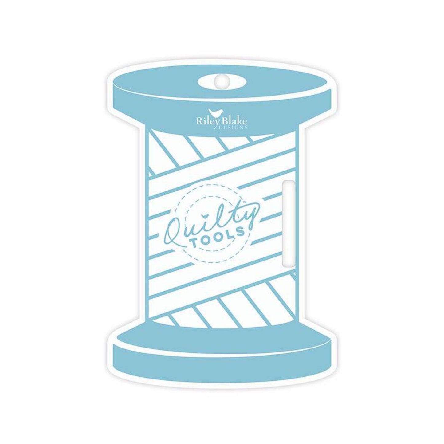 Blue spool of thread with 'Riley Blake Designs' and 'Quilty Tools' branding on a white background