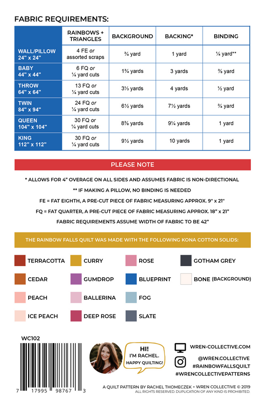 Rainbow Falls Quilt Pattern Back Cover