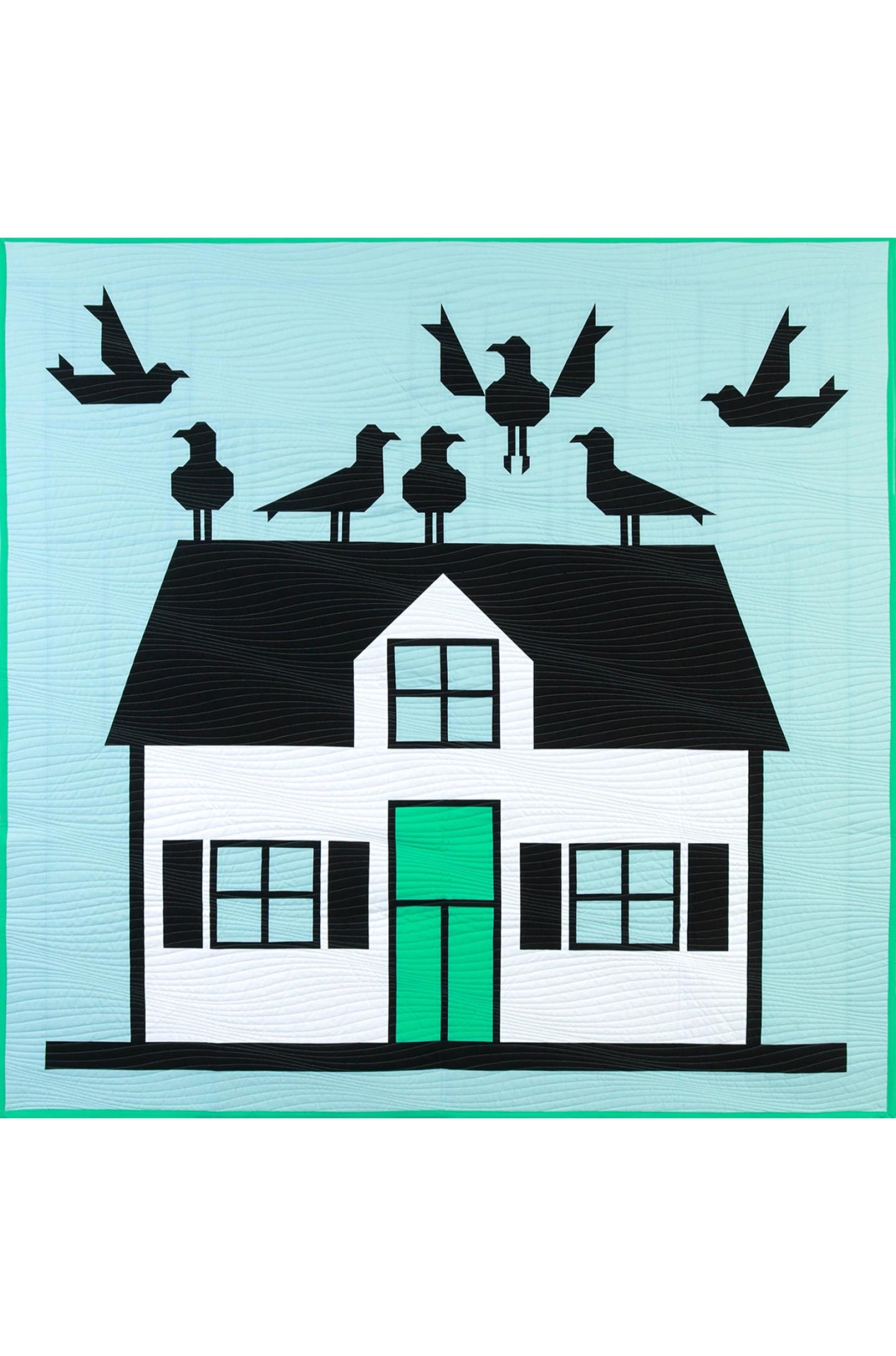 House with seagulls on a light blue background
