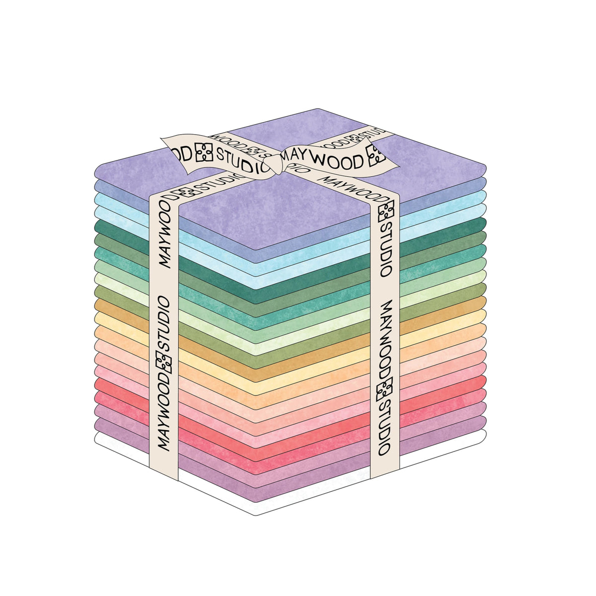 Stack of Fat Quarters in pastel colors bundled together by Maywood Studio