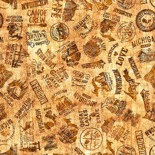 Michigan Slogans, Tan, from QT Fabrics