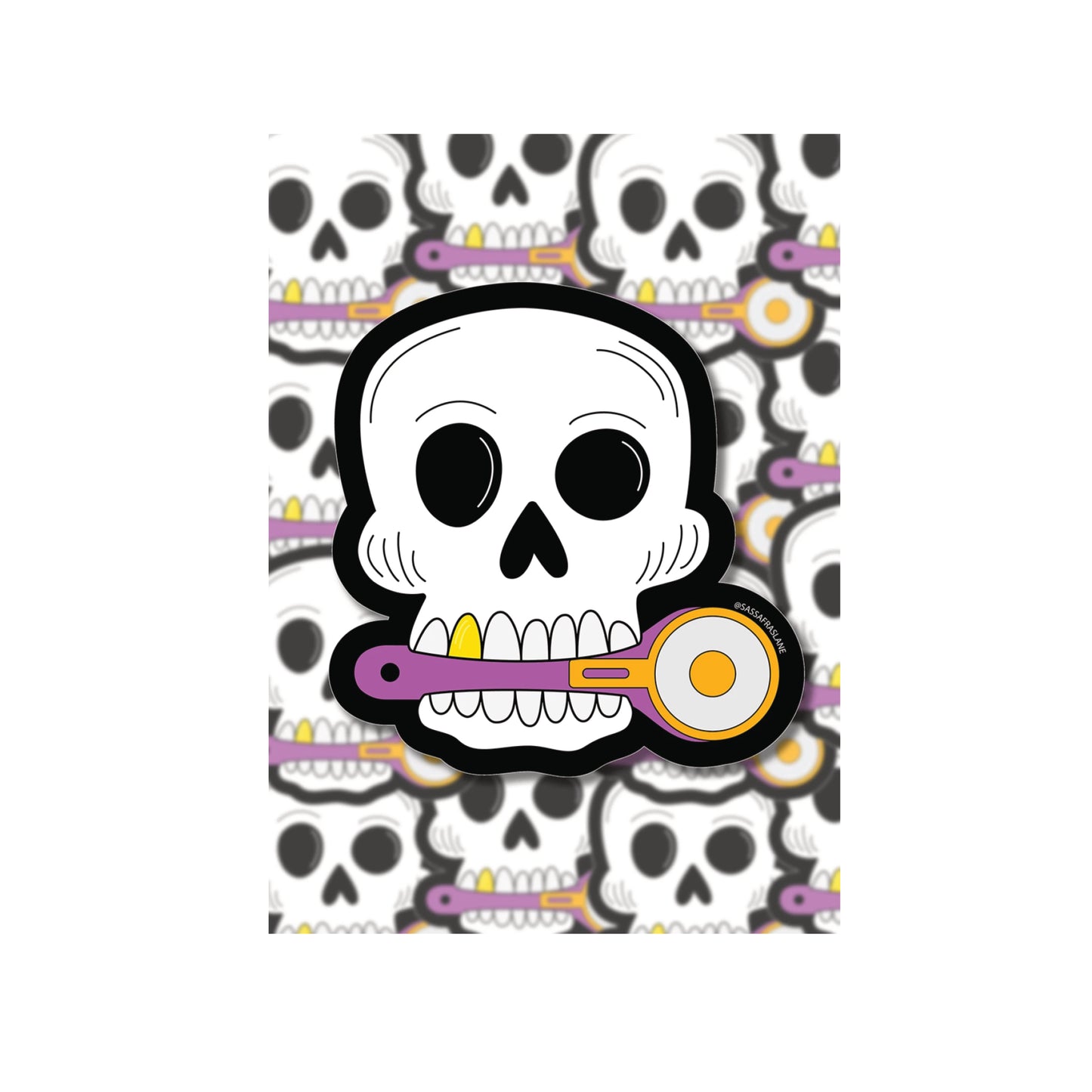 Skull with Rotary Cutter Sticker from Sassafras Lane Designs