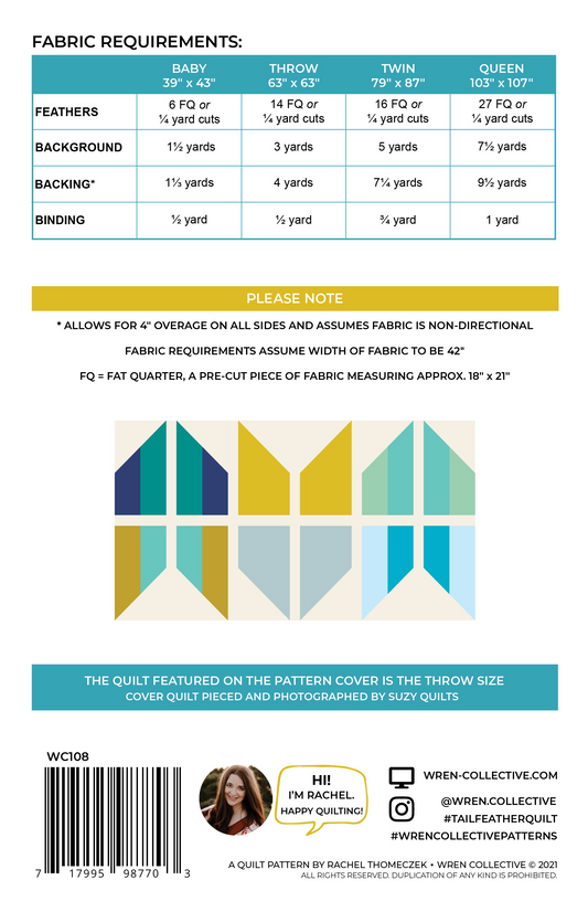 Tail Feather Quilt Pattern Back Cover