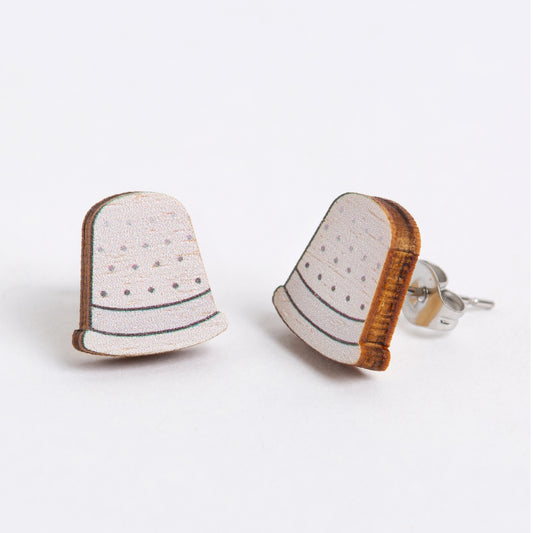 Pair of thimble wooden earrings