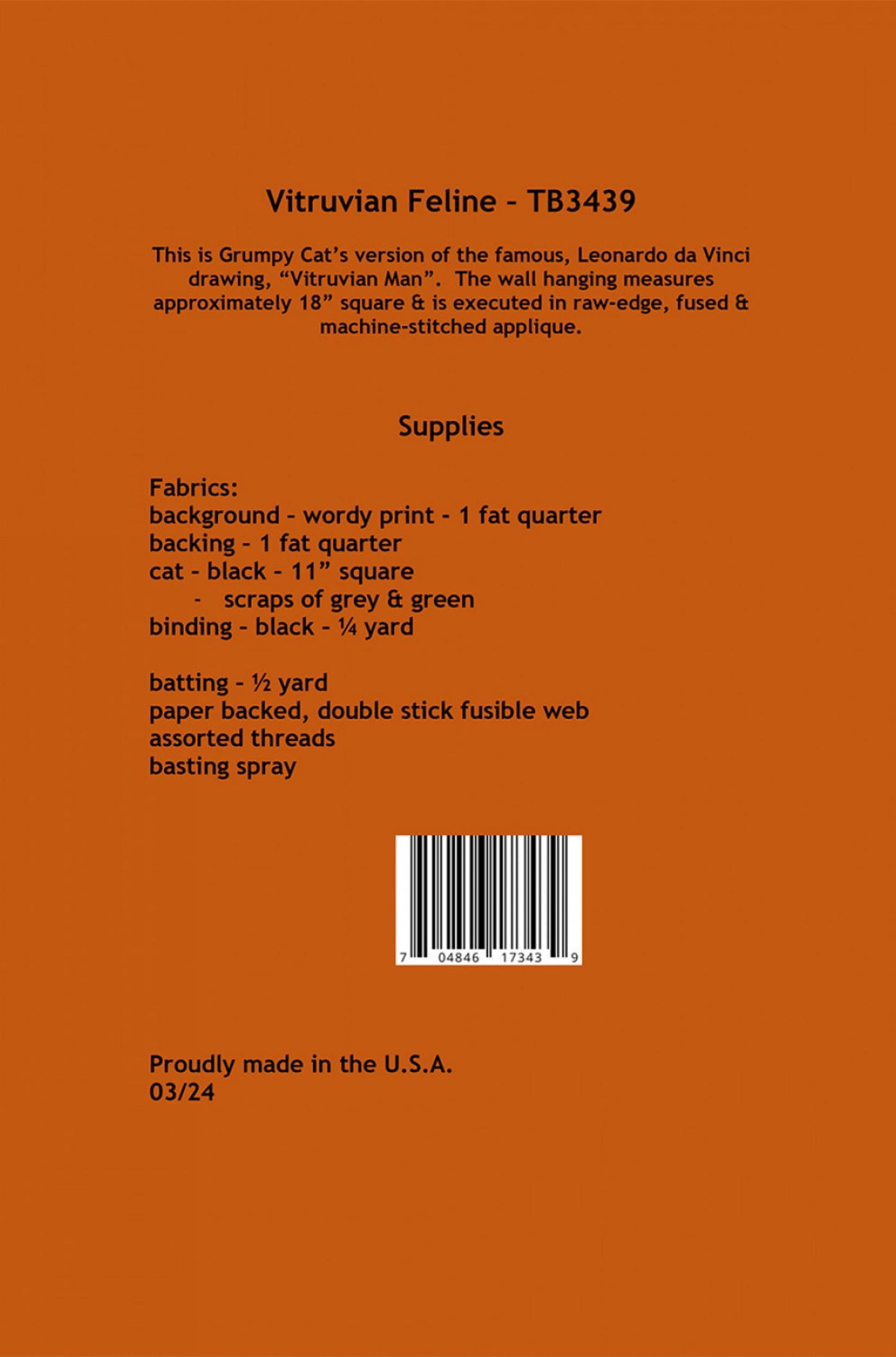 Back of Vitruvian Feline Pattern