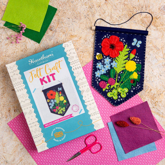 Wildflower pennant felt wall hanging with packaging