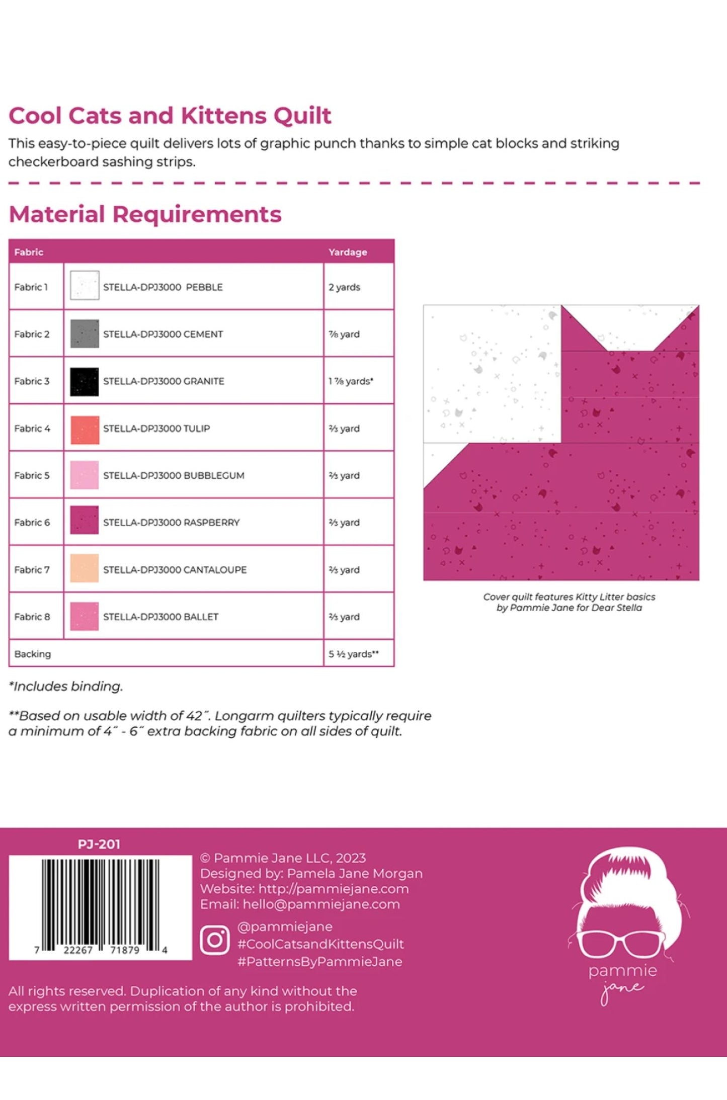 Back of Cool Cats and Kittens Quilt Pattern