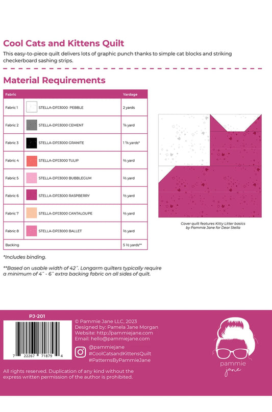 Back of Cool Cats and Kittens Quilt Pattern