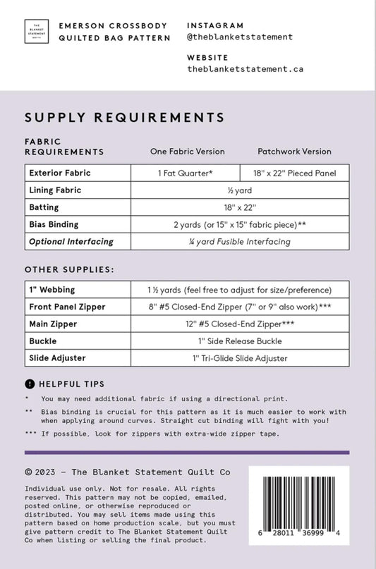 Back of Emerson Crossbody Bag Pattern