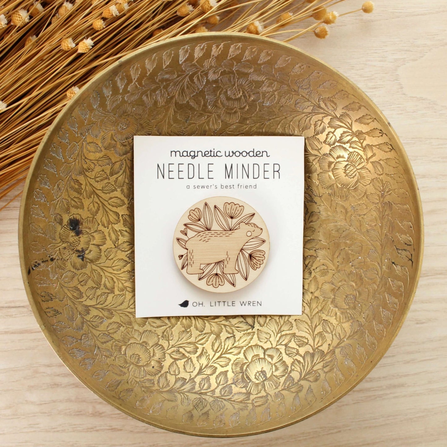 Magnetic Wooden Needle Minder, bear, in packaging by oh, little wren