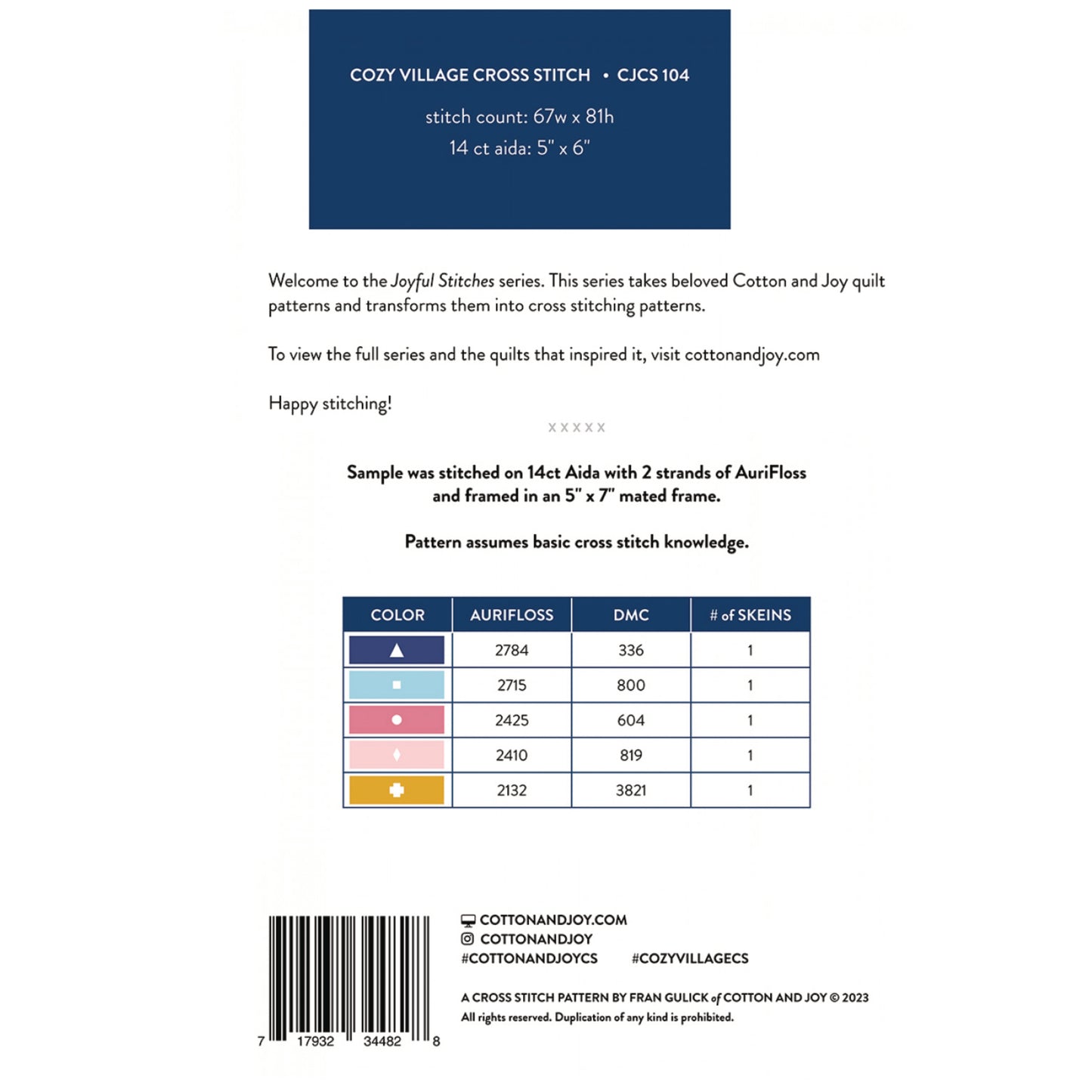 Back of Cozy Village Cross Stitch Pattern